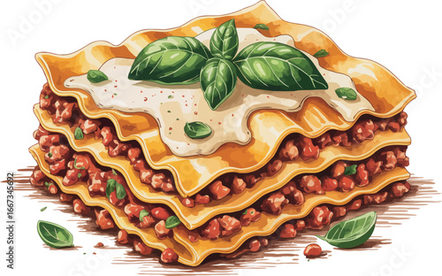 This mouth-watering image showcases a perfectly layered lasagna, rich with meat sauce, creamy béchamel, and tender pasta sheets.