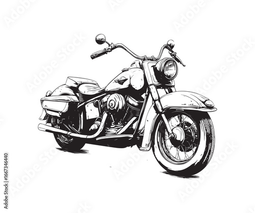 Vintage motorcycle illustration in bold black and white ink drawing vector EPS