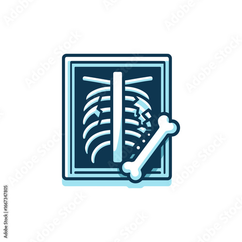X-ray film icon with broken bone, radiology symbol