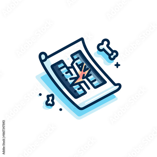 X-ray film icon with broken bone, radiology symbol