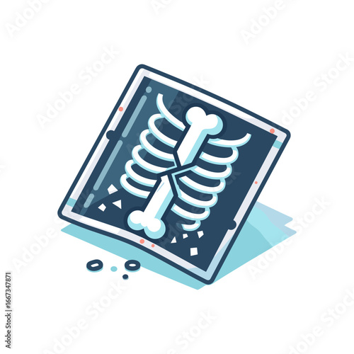 X-ray film icon with broken bone, radiology symbol