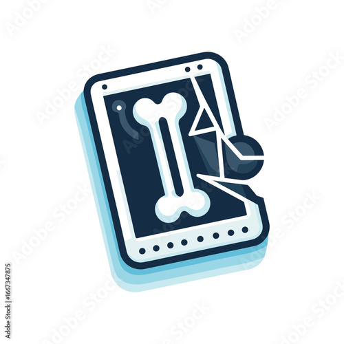 X-ray film icon with broken bone, radiology symbol
