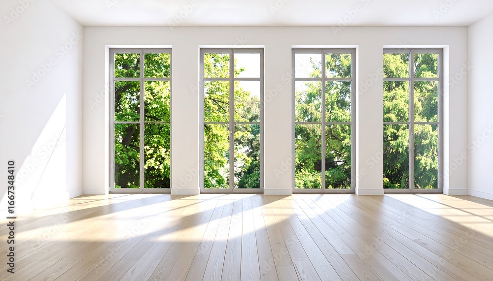 Fototapeta premium Bright, spacious room with large windows