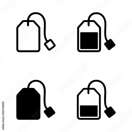 Set of Minimal Tea Bag Icons – Outline, Filled, and Half-Filled Vector Design