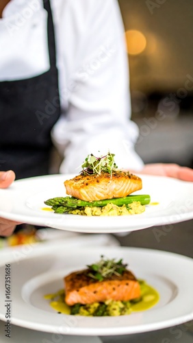 Wallpaper Mural Plated salmon dish with asparagus and rice Torontodigital.ca