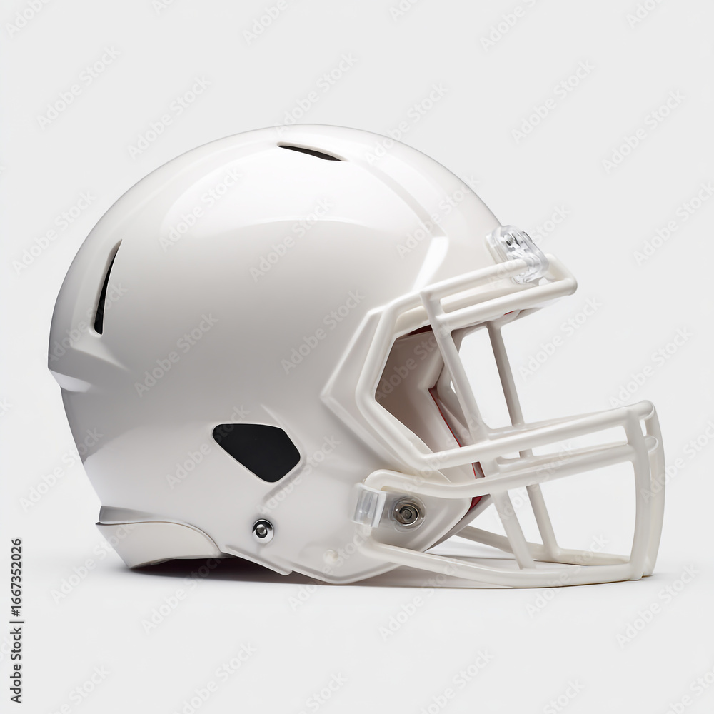 Fototapeta premium A shiny silver american football helmet isolated on white background