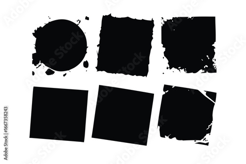 Vector Grunge Photo Mask Set. Distressed Shapes and Frames for Poster Overlays