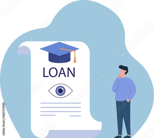 A pensive man reviews a student loan agreement, highlighting the careful consideration needed for education financing and future debt