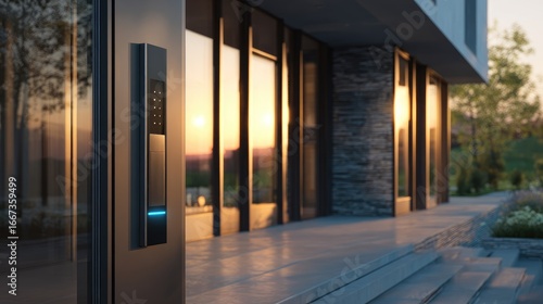 Wallpaper Mural Modern Smart Doorbell System at Sunset with Contemporary Home Architecture in Background Torontodigital.ca