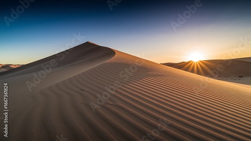 Fototapeta Naklejka Na Ścianę i Meble -  Vibrant Desert Sunset with Intersecting Sand Dunes