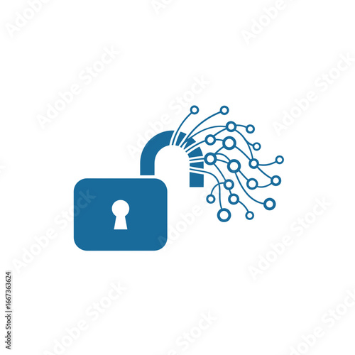 Cyber Security Breach Digital Padlock Icon.