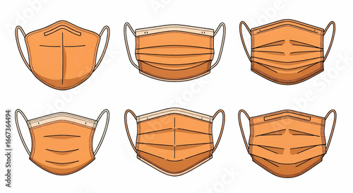 Set of orange medical face masks vector illustration icons