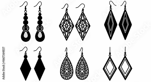 Earrings Vector Illustration Icon Set, Fashion Jewelry