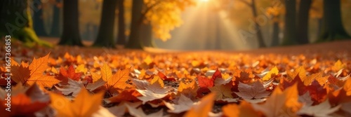 Crisp brown & orange maple leaves carpet ground Autumnal scene , brown, maple, park