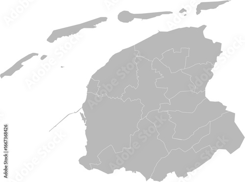 Friesland (Fryslan), Netherlands – administrative vector map with municipality boundaries (Oblique stereographic projection, PPT-compatible & fully editable)