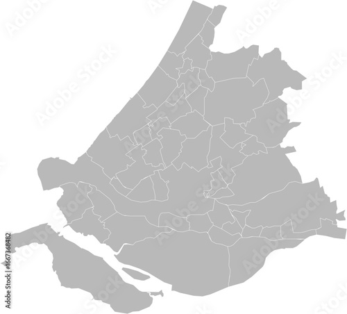 South Holland (Zuid-Holland), Netherlands – administrative vector map with municipality boundaries (Oblique stereographic projection, PPT-compatible & fully editable)
