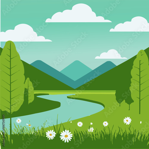 Valley with River Flowing