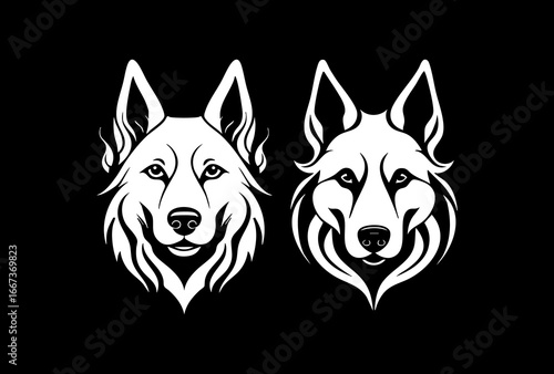 German Shepherd face with fire logo concept
