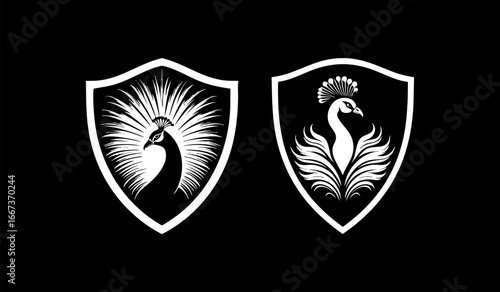 Peacock angry in shield