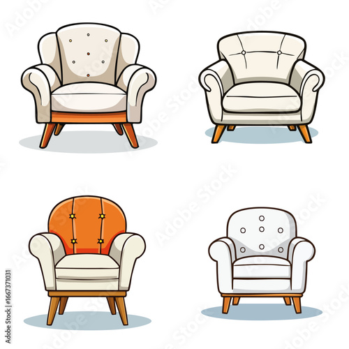 Line art of a simple, modern armchair, Stylish armchairs in various designs for home decor and interior design projects, modern furniture