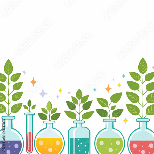 background with Magic potions growing plants