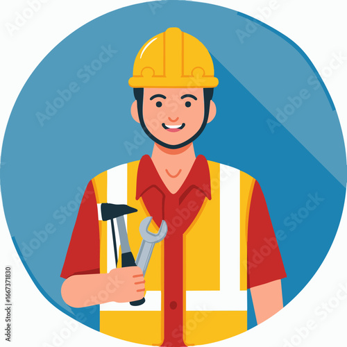 construction worker holding tools
