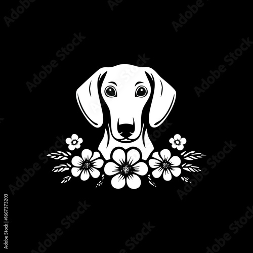 Dachshund with with Flower Arrangement
