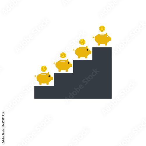 Steps made of piggy banks and gold bars