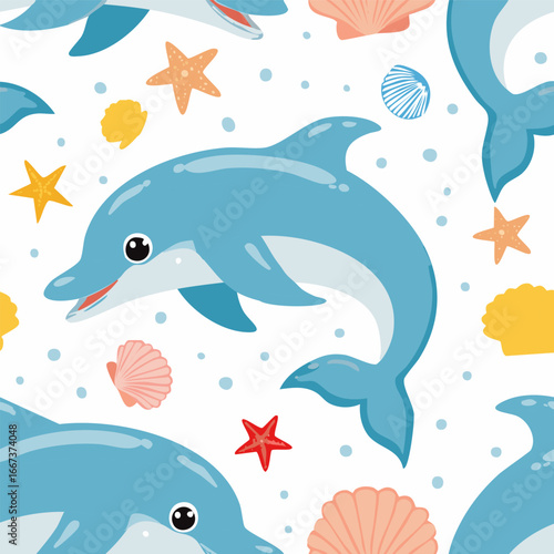 simple illustration Seamless Pattern Cute Dolphin