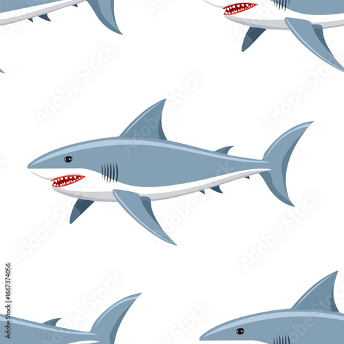 simple illustration Seamless Pattern Cute Great White Shark