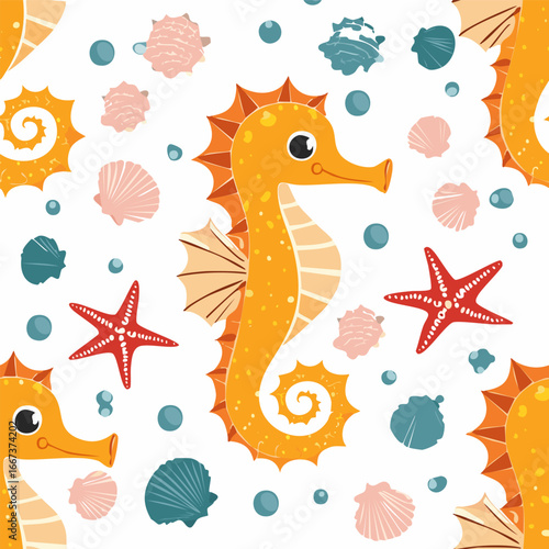 simple illustration Seamless Pattern Cute Seahorse