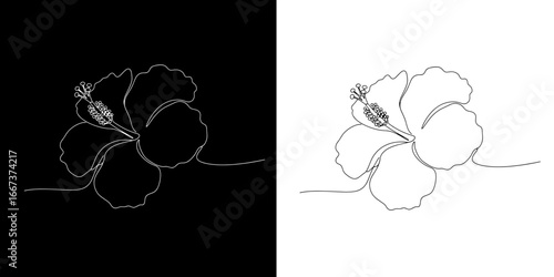 Elegant single line hibiscus flower drawing brings natural beauty and tropical vibes to any design project.