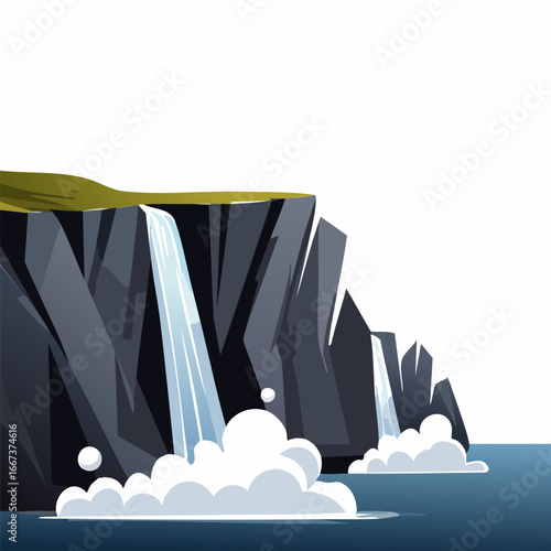 Dark, jagged cliffs with steam rising from below