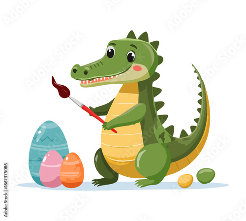 Cute Crocodile painting eggs