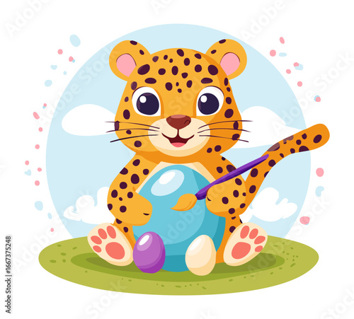 Cute Leopard painting eggs