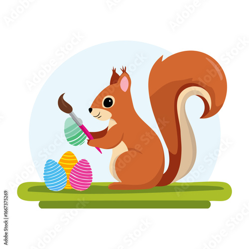 Cute Squirrel painting eggs