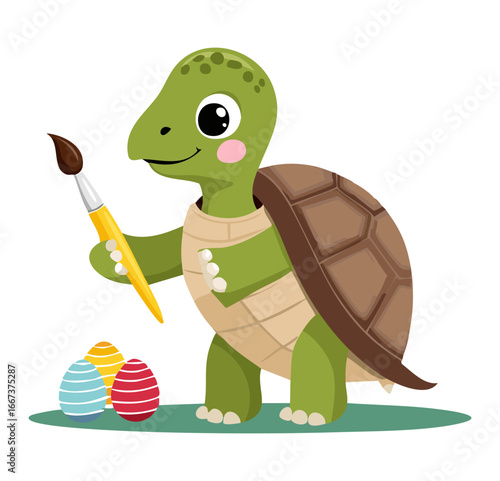 Cute Turtle painting eggs