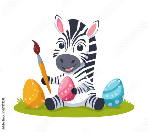 Cute Zebra painting eggs