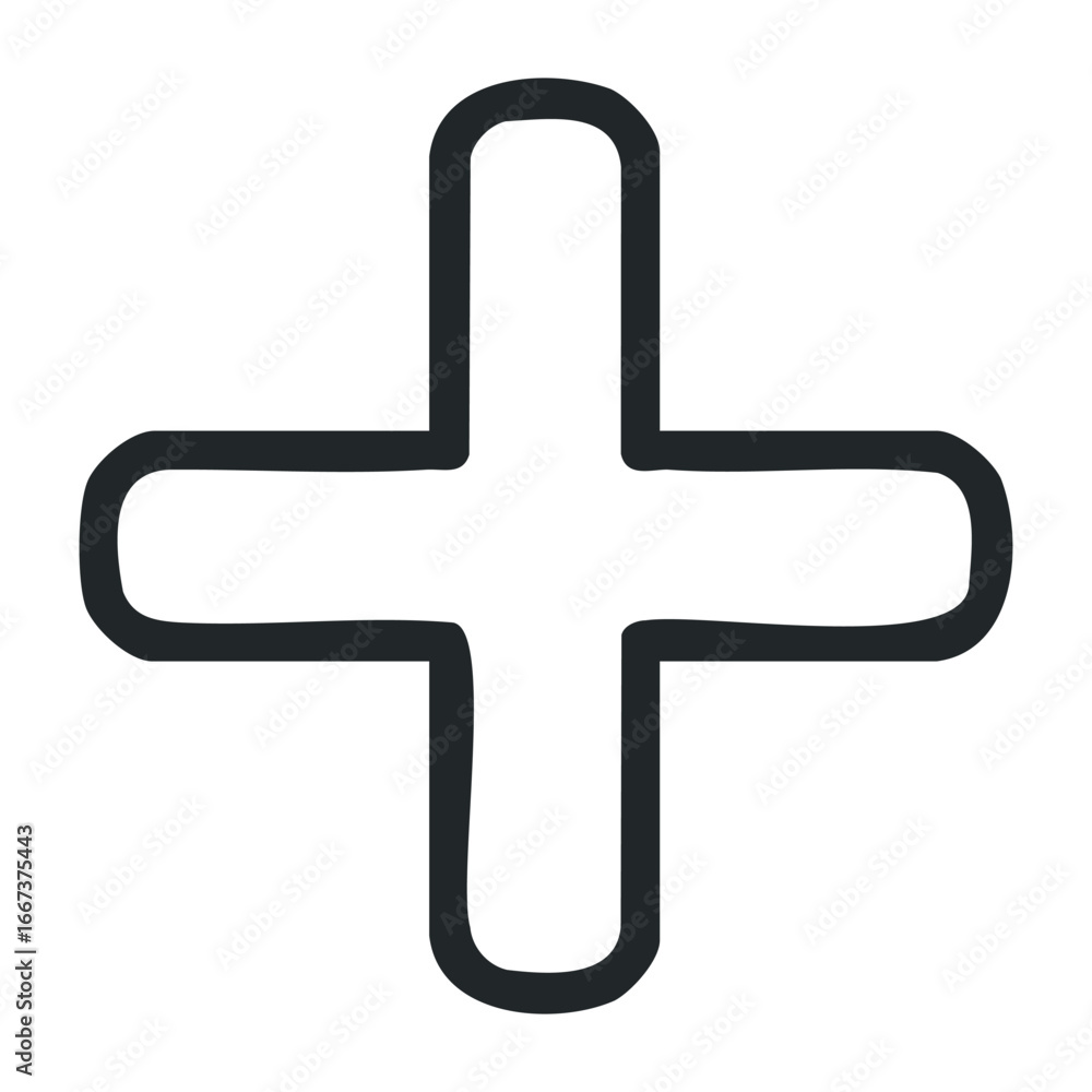 Fototapeta premium Creative plus sign design in minimalist style digital art modern environment abstract viewpoint. Vector outline illustration