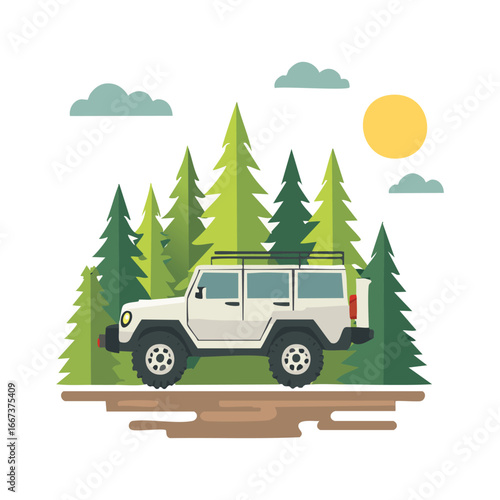 Off-road vehicle crossing the forest