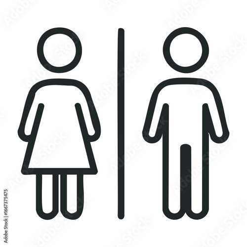 Gender symbols public restroom signage icon design minimalist style graphic representation conceptual art. Vector outline illustration