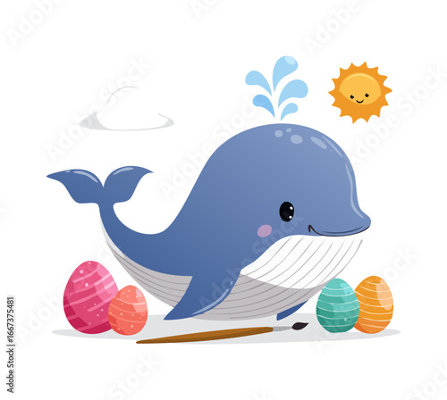 Cute Whale painting eggs