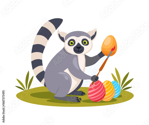 Cute Lemur painting eggs
