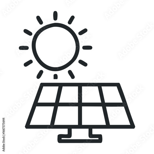Harnessing solar energy solar panels under bright sun technology installation outdoor setting aerial view renewable concept. Vector outline illustration