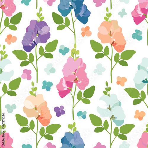 Seamless Pattern Sweet Pea Flower