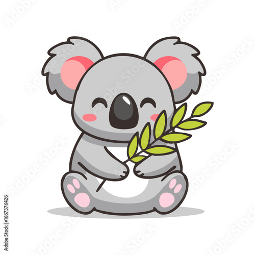 Koala hugging eucalyptus leaf