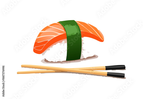 Nigiri sushi with crossed chopsticks