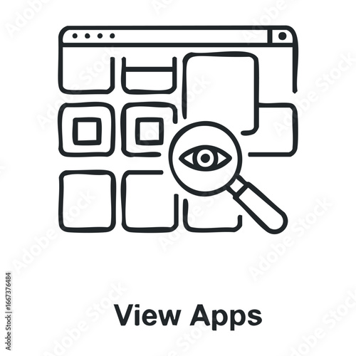 Explore innovative apps for viewing content online platforms digital environment user-friendly interface. Vector outline illustration