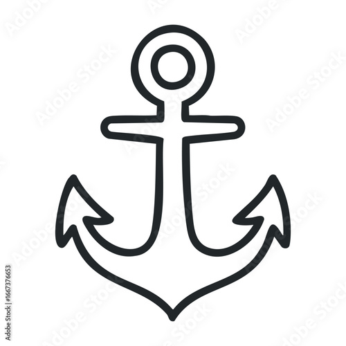 Anchor symbol nautical theme graphic illustration minimalist design maritime concept. Vector outline illustration