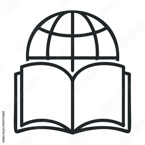Exploring global knowledge through open books educational environment cultural insights contemporary view. Vector outline illustration